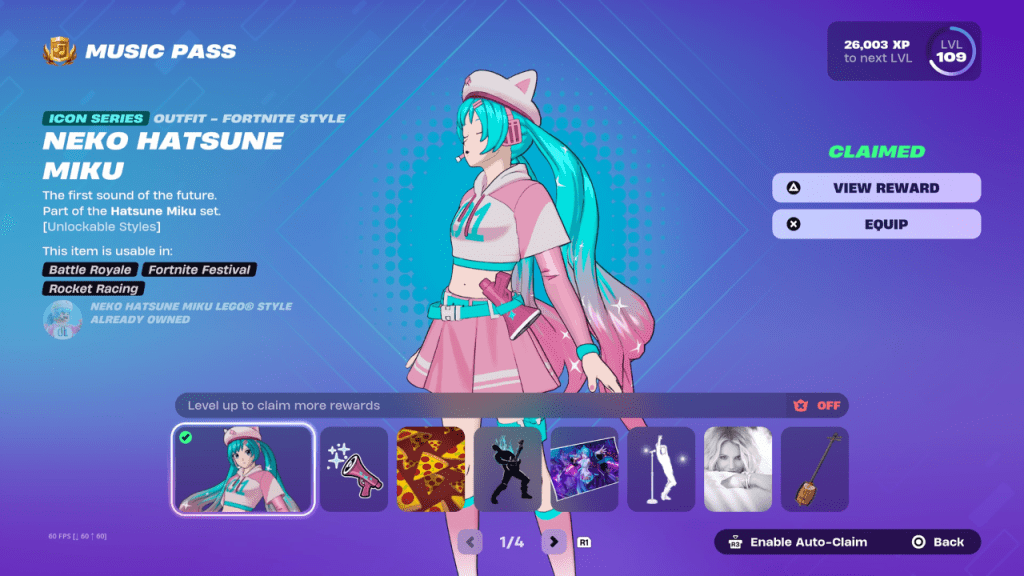 Neko Hatsune Miku Skin sa Fortnite Festival Season 7 Music Pass