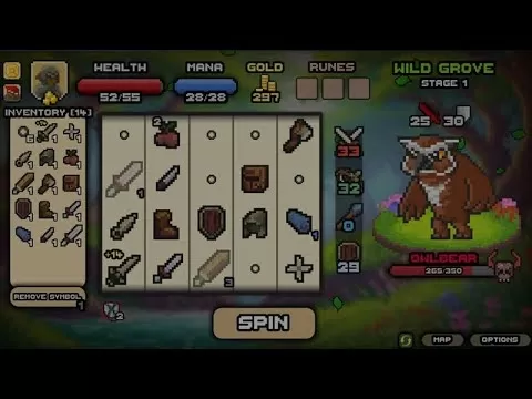 Spin Hero gameplay showing slot machine combat mechanic