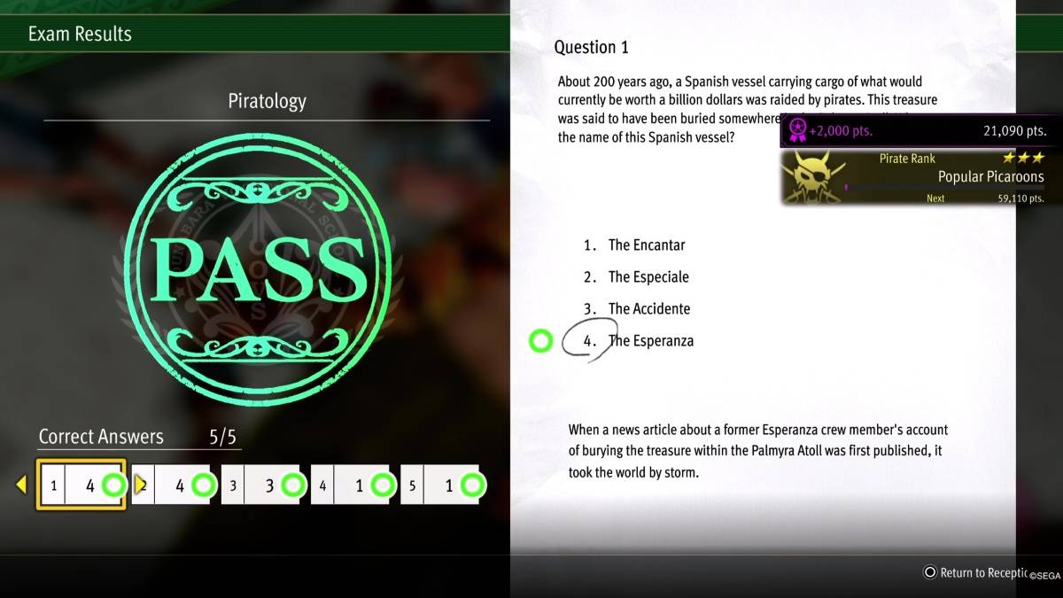 An answer to Piratology exam in LaD Pirate Yakuza in Hawaii at Vocational School