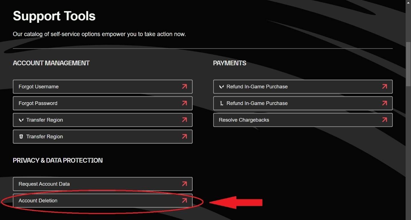 Account deletion option location