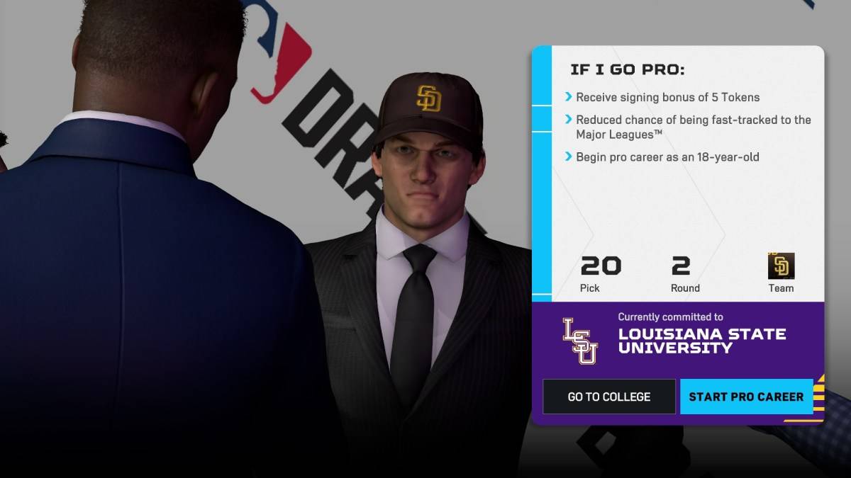 Scegliere tra college e professionisti in MLB The Show 25 Road allo spettacolo.