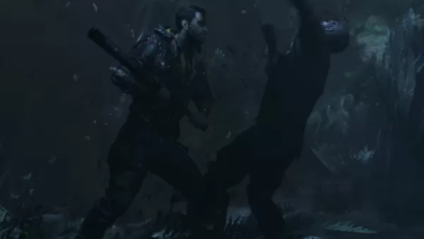 Kyle Crane aus Dying Light kämpft mit einem Feind in einem dunklen Wald