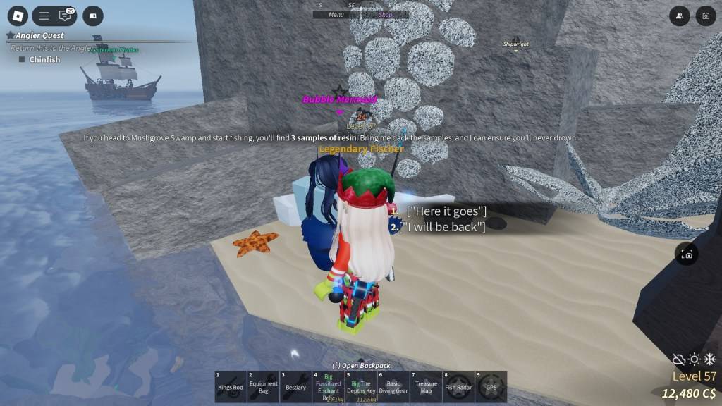 Een Fisch -speler neemt de Bubble Mermaid Quest