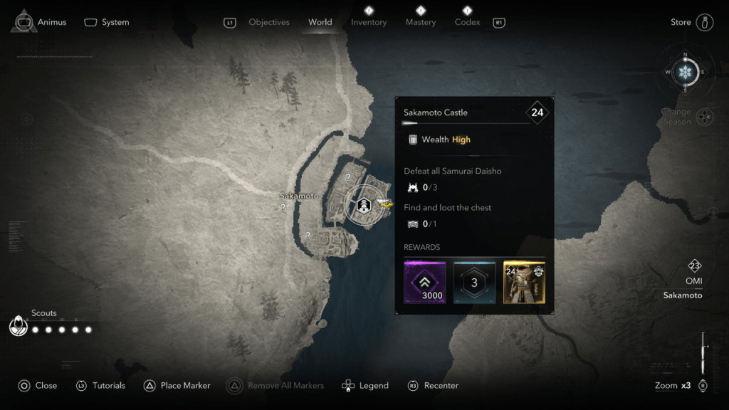 Sakamoto Castle awards 3,000 XP in Assassin’s Creed Shadows.